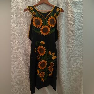 Handwoven/Handmade Oaxacan Dress with Sunflower Embroidery